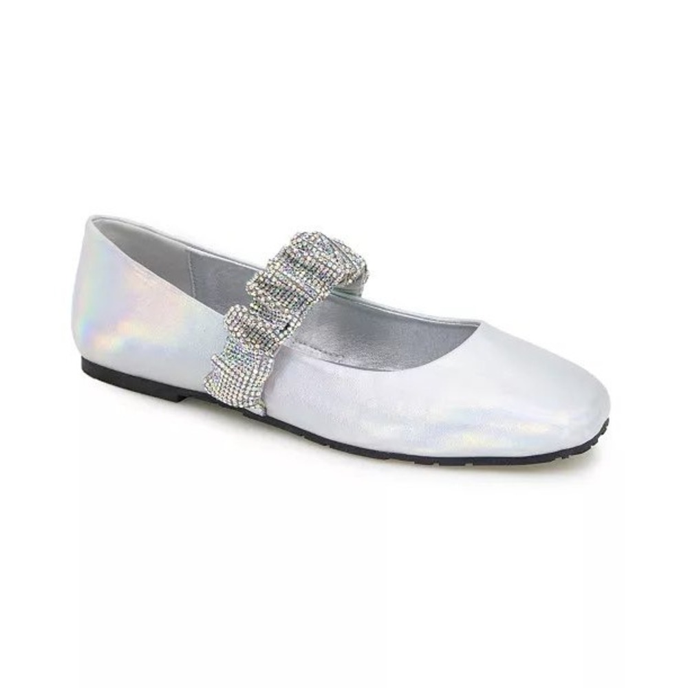 Kenneth Cole Reaction Elina Jewel Silver Square Toe Ballet Flats Womens 6.5 NEW
